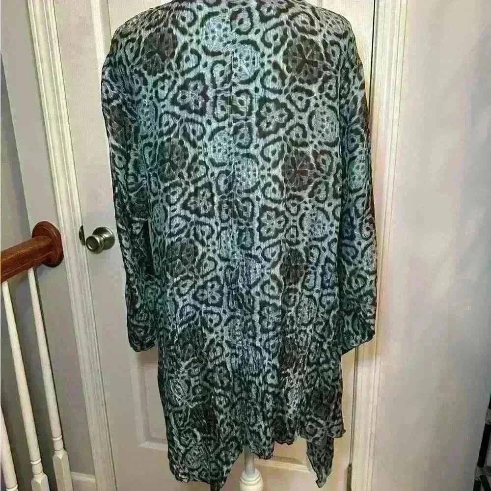 Lynn Ritchie Vintage 100% Silk Long Shirt - Brown + Blue - Women’s Size Medium - Picture 5 of 15